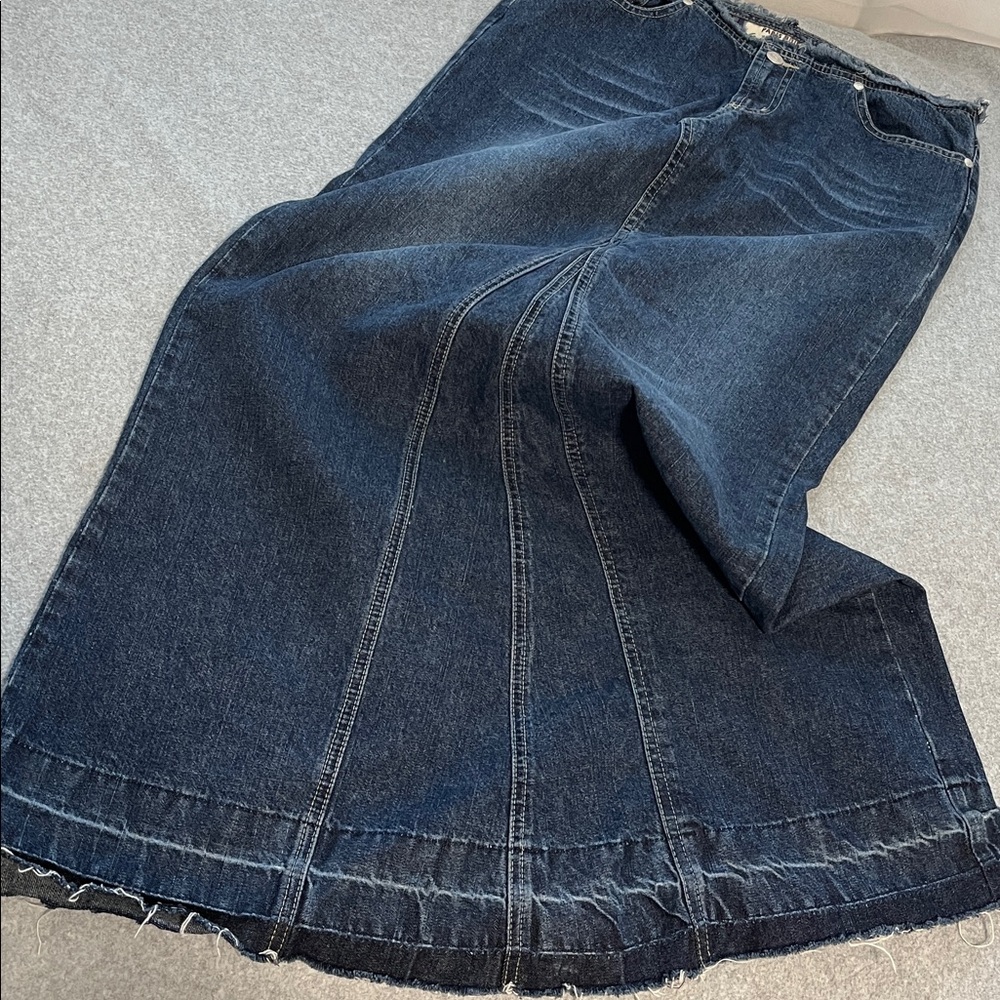 Vintage Y2K Boho Maxi Denim Skirt Medium Western Raw Hem Festival Aline - Picture 10 of 12